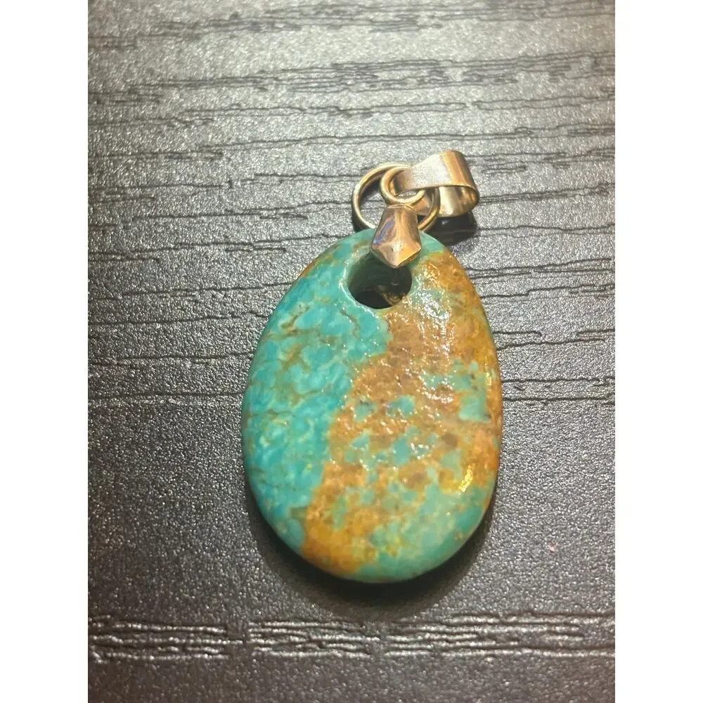 Turquoise Matrix Genuine Stone Oval Pendant Silver Tone